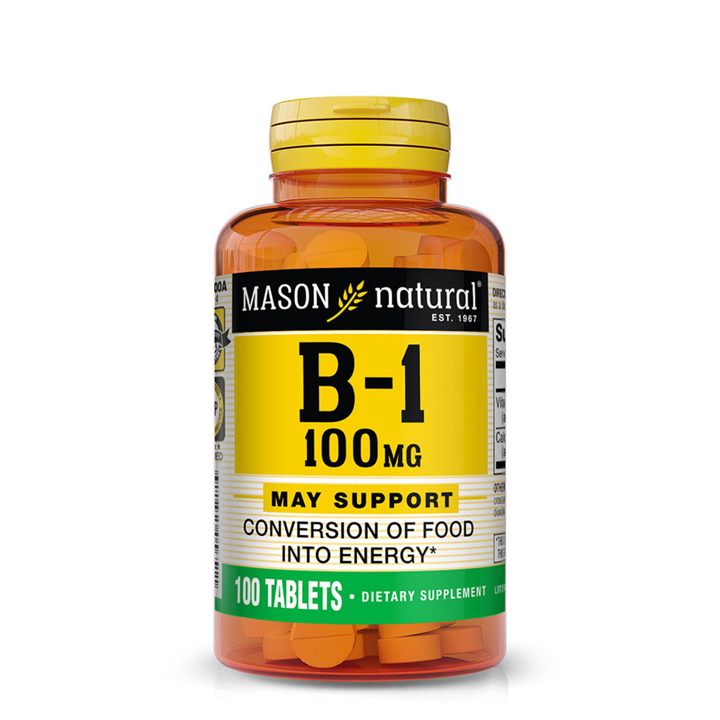 MASON NATURAL Vitamin B1 (Thiamin) 100 mg - Healthy Conversion of Food into Energy, Supports Nerve and Immune Health, 100 Tablets