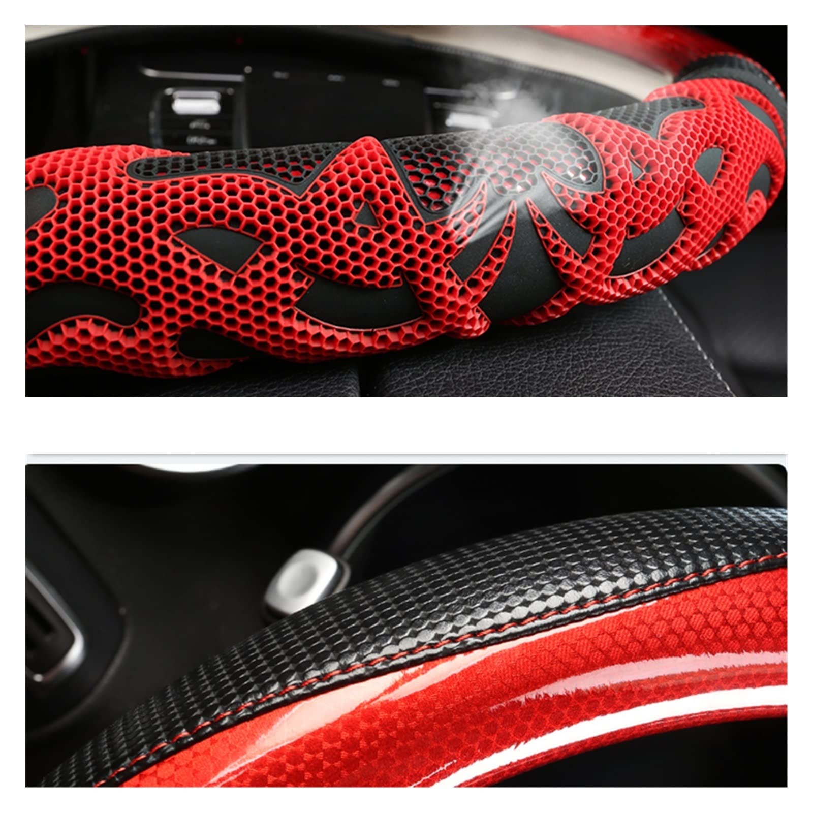 Housse De Volant En Fibre De Carbone Et Cuir PU Pour Peugeot 2008/e2008 2019-2020 - Antidérapante, Confortable, Rouge/noir/bleu…