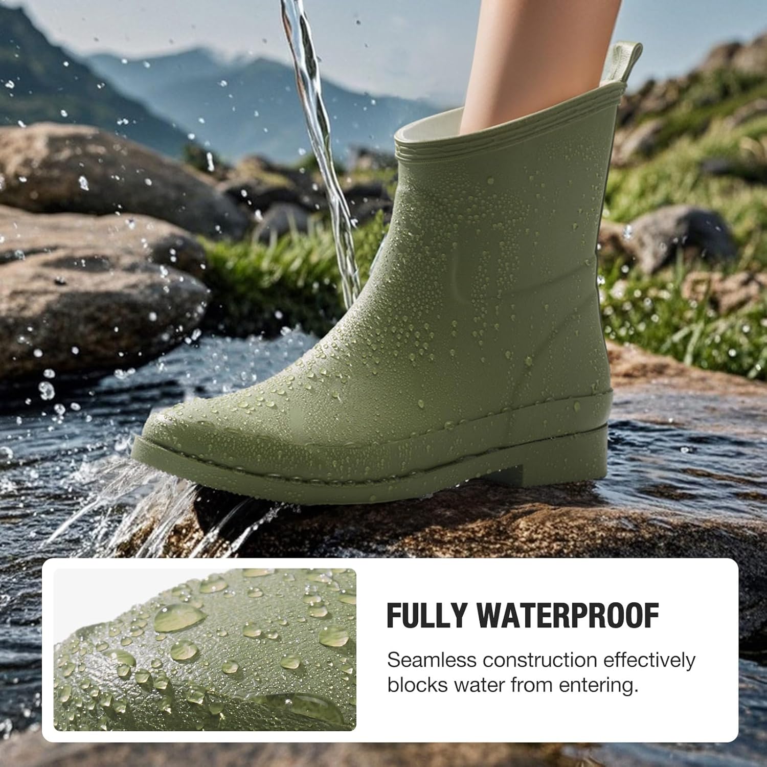 HISEA Women's Rubber Rain Boots Ankle Garden Boots for Women Short Rubber Boot Outdoor