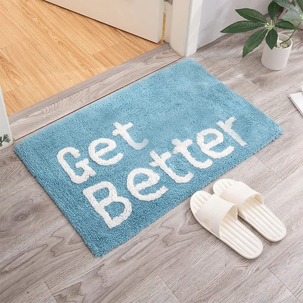 Get Better - Tappeto da bagno in cotone con lettere divertenti, super assorbente, per ingresso, antiscivolo, colore: blu, 50 x 70 cm