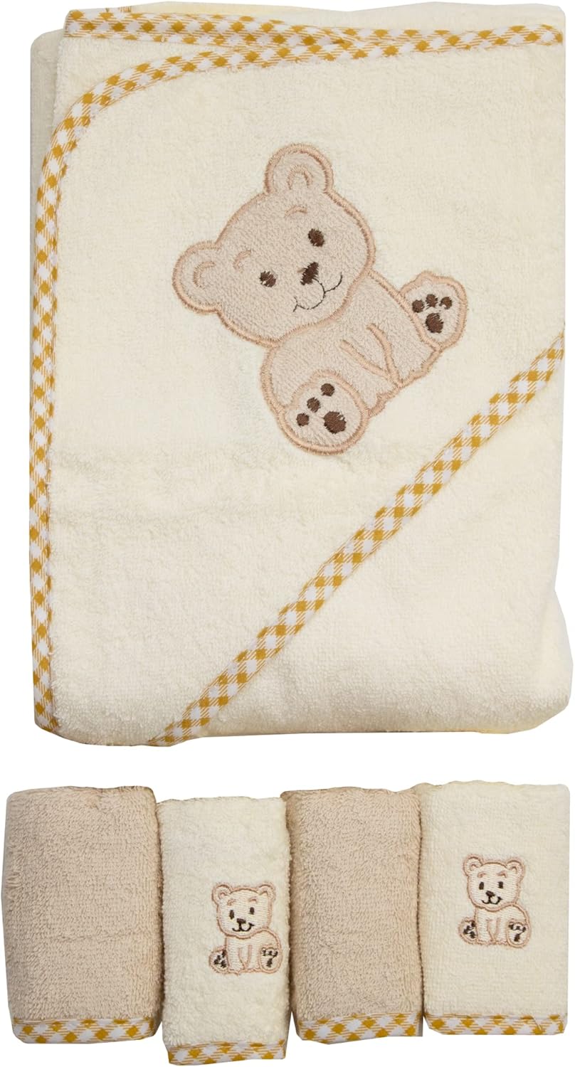 Spasilk Bath Hooded Towels & Washcloths Set for Babies, Hooded Terry