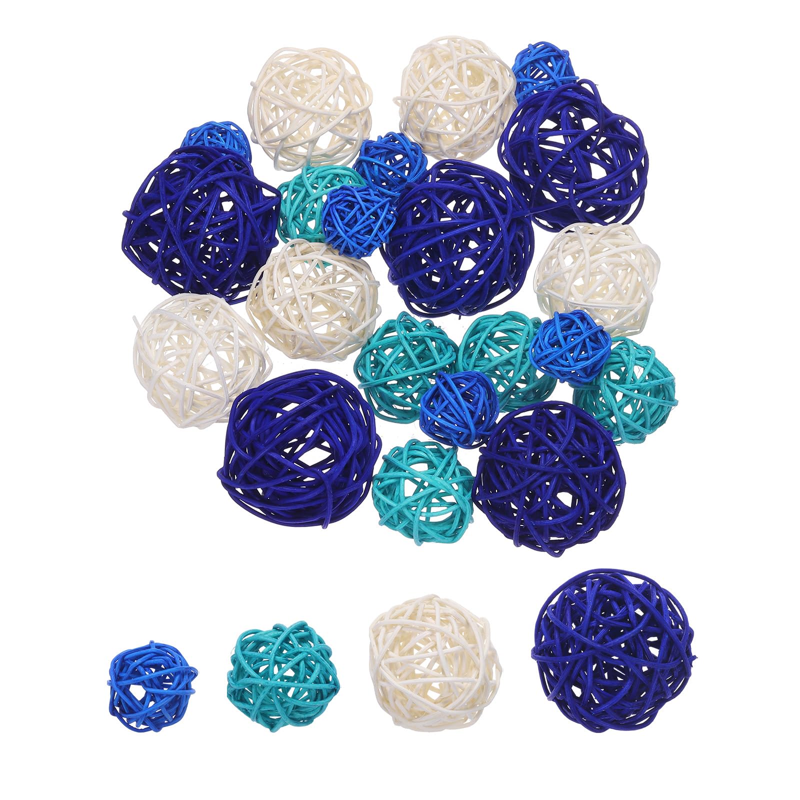 MECCANIXITY 20 Pcs Vase Filler Decorative Balls, 2.4/2/1.6/1.2" Sapphire Blue/White/Sky Blue/Lake Blue Wicker Rattan Decor, Balls Bowl Fillers for