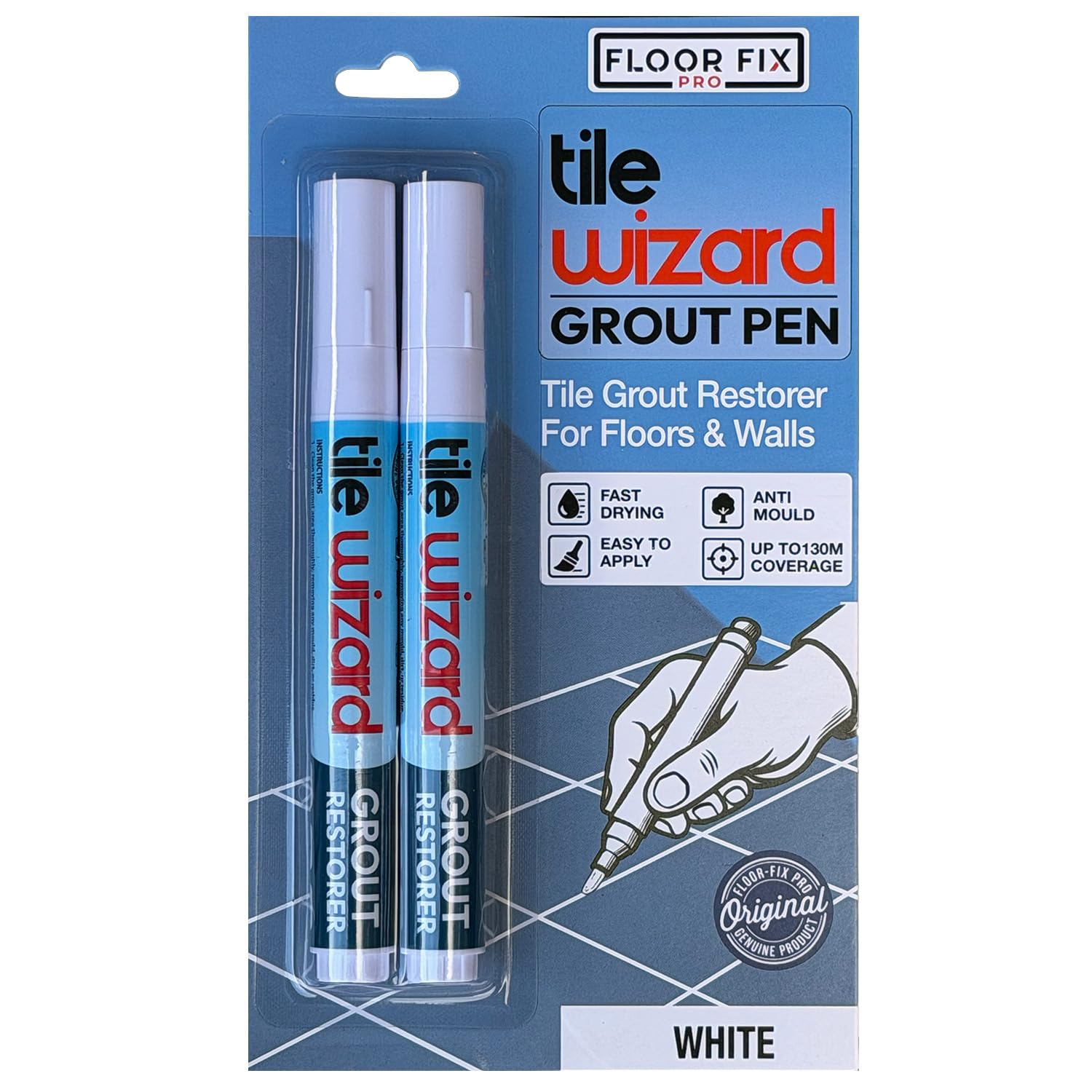 White Grout Pen Tile Grout Paint Marker From Floor-Fix Pro | Waterproof Grout Colorant & Sealer Pen | Bathroom & Kitchen Tile Grout Whitener | Narrow 5mm Precision Tip | 2 Pack