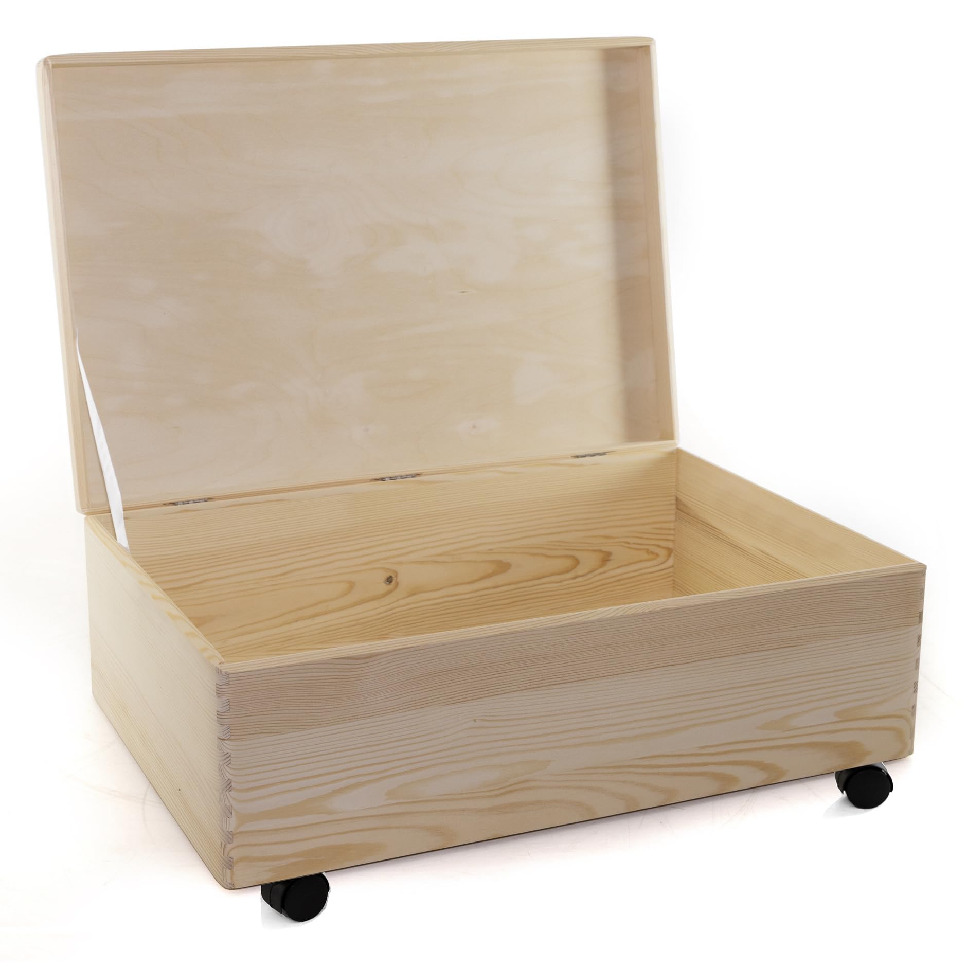 Holzkiste Aus Kiefer 59x40x25 Cm Mit Rollen – Große Aufbewahrungsbox Stapelbar, Mit Oder Ohne Deckel