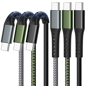 DFLASHS 3-Pack 3FT 60W Type C to Type C Nylon Braided USB C Fast Charging Cable for S23 Ultra/A14/S23/A54, iPhone 16/Pro Max, iPhone 15/Pro Max, Pixel 8 7, Redmi, iPad Pro, MacBook Pro and More 3FT