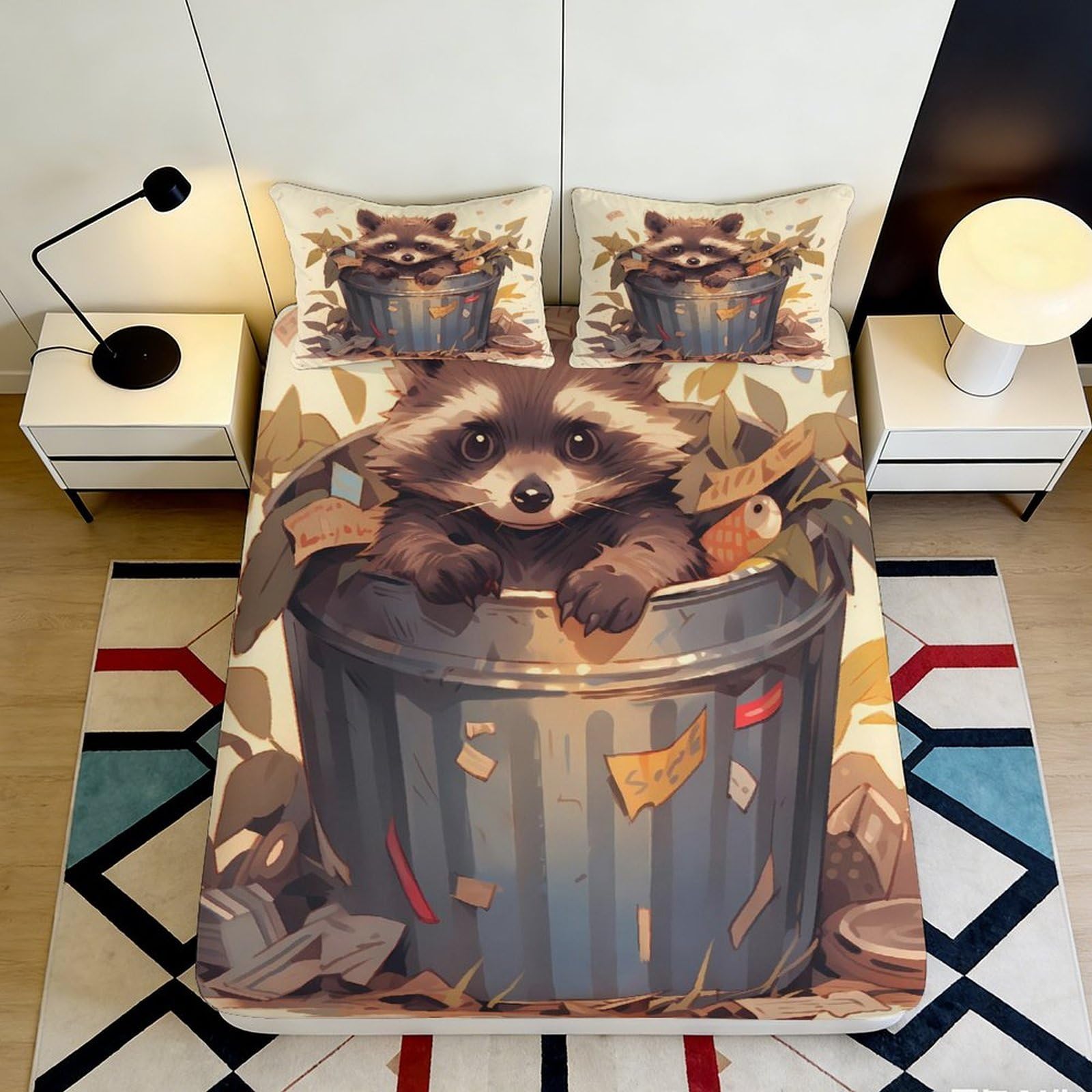 Jqzkxnhpbr Style-4 3D Printed Raccoon Trash Bin Fitted Sheet Microfiber Soft Brown Cartoon Bed Sheet For Bedroom Guestroom Decor 90X200x25cm