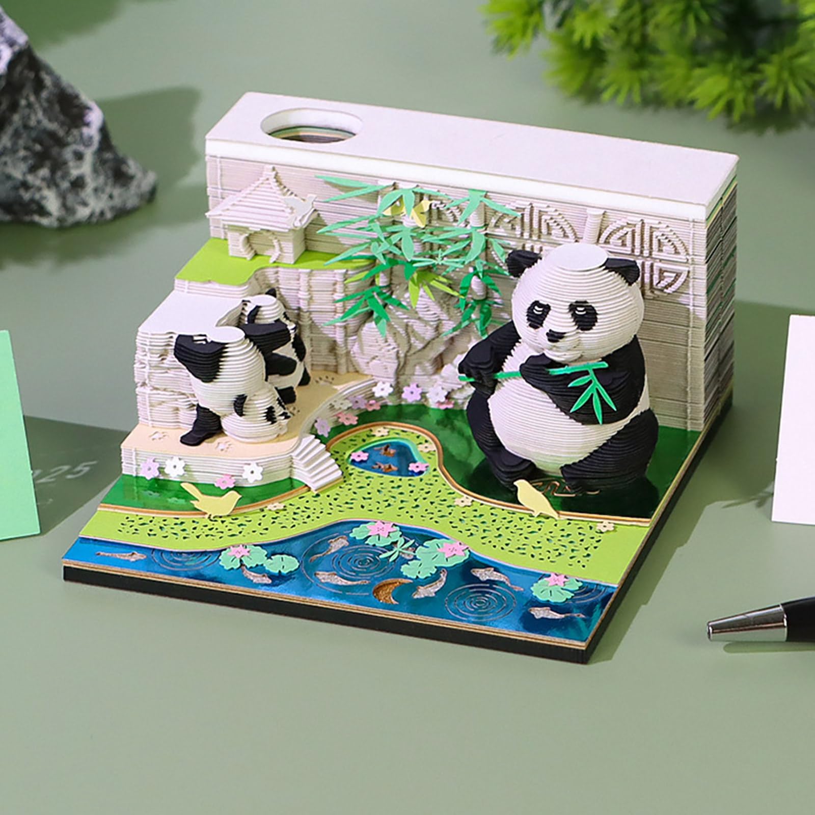 Calendario de escritorio 2025, calendario de papel 3D, páginas diarias, blocs de notas 2025, calendario de panda 3D