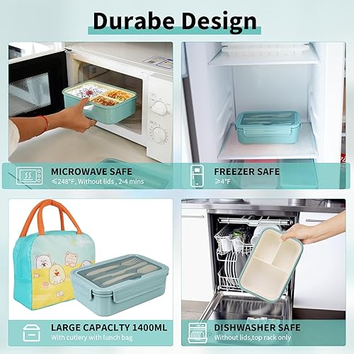 Miniatura 5 de Lonchera Bento, 30 piezas de accesorios para niños y adultos, caja Bento a prueba de fugas de 44.0 fl oz, a prueba de fugas, 3 en 1 compartimentos,