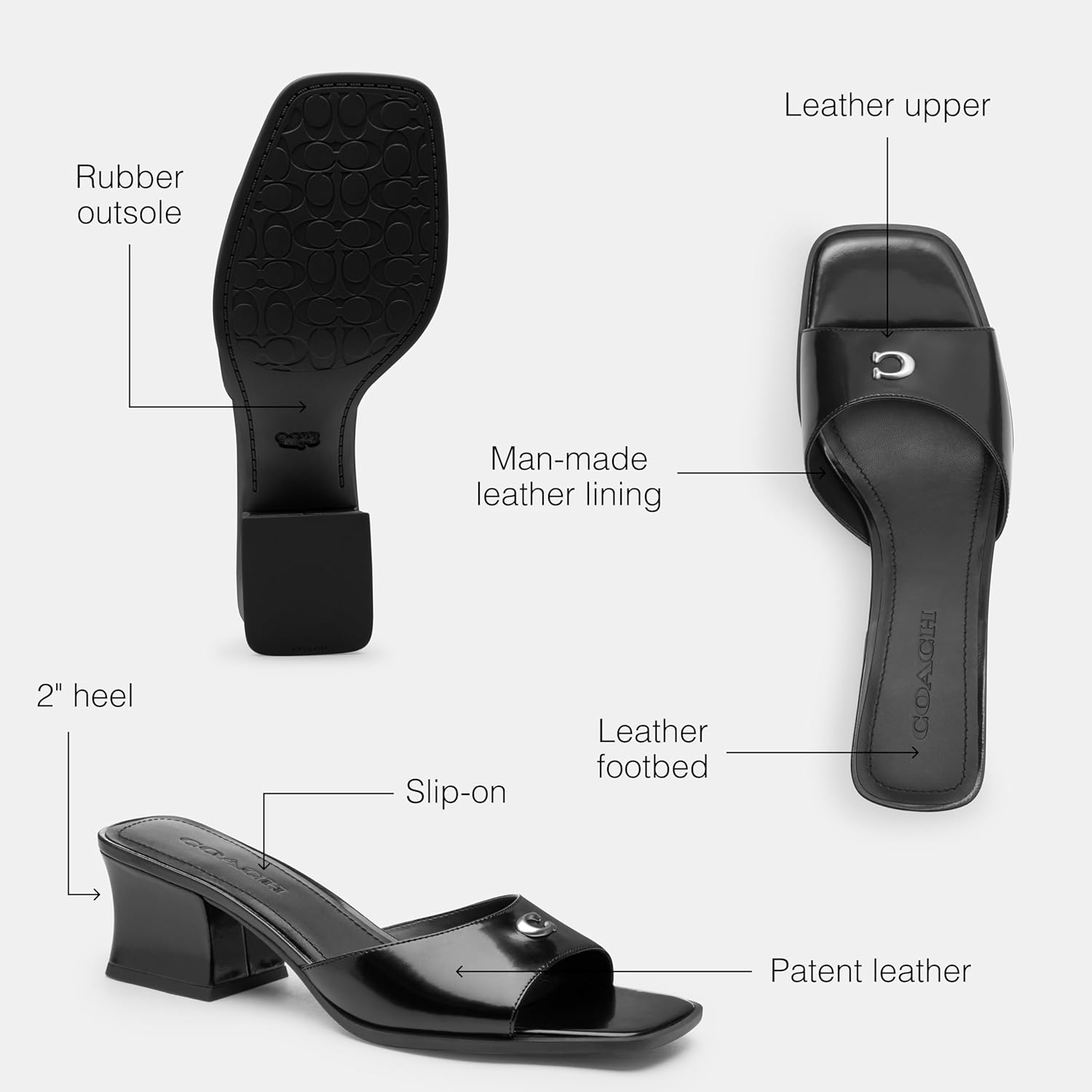 COACH Sculpted C Leather Block Heel Sandals - Image 3