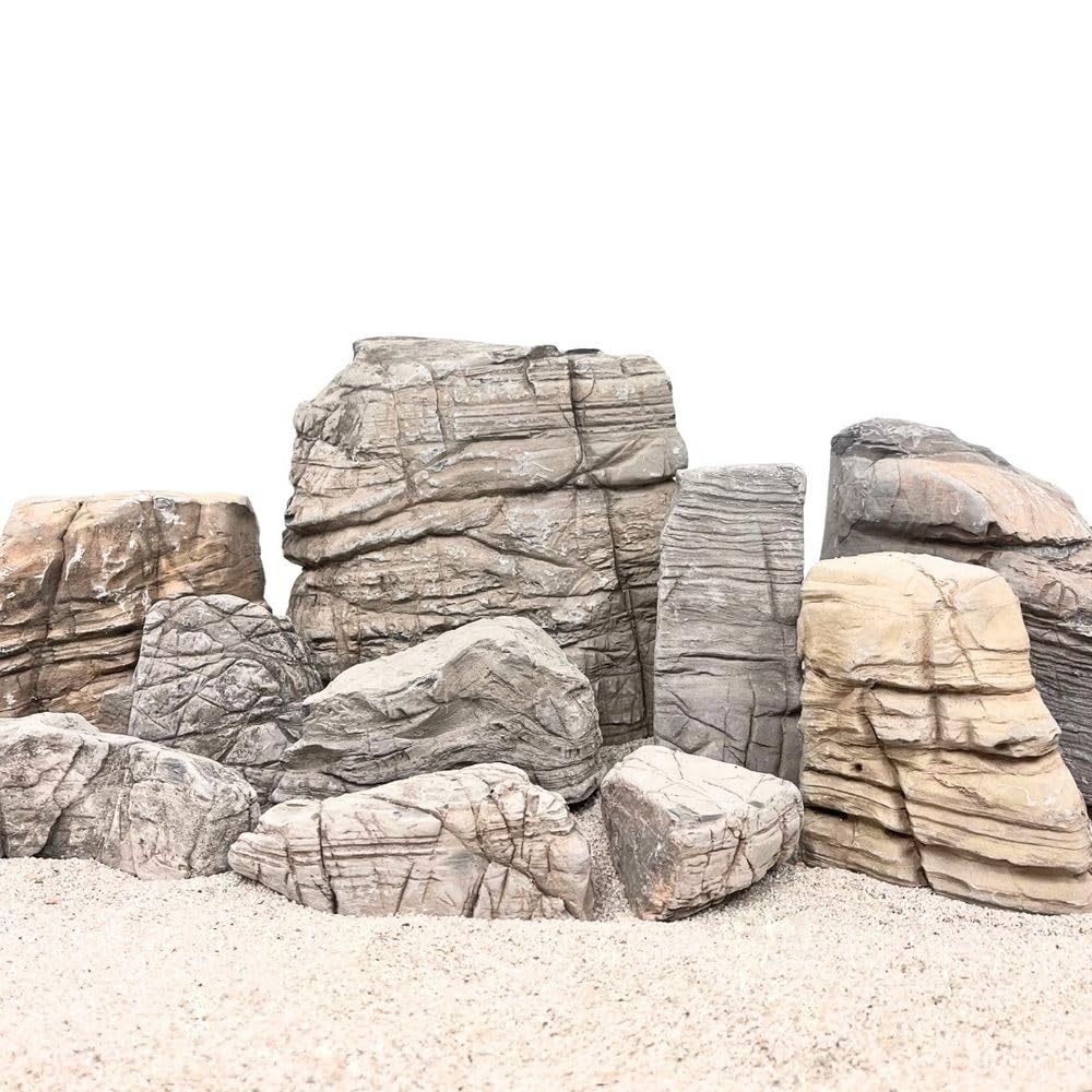 AquaOne Aquariumsteine Sandwüsten Gestein I Natursteine 25 kg Mix Größe M-XL I Steine für Aquascaping I Authentische Dekoration für Sandwüsten-Aquarien
