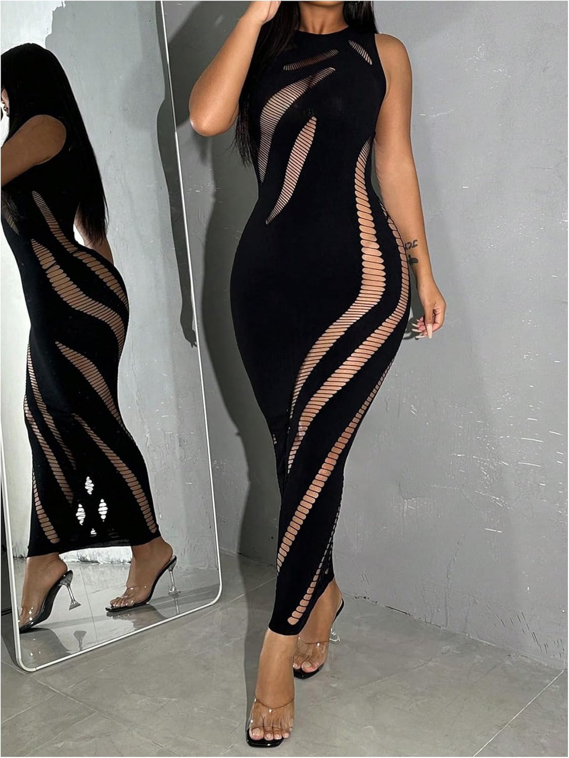 Floerns Women's Cut Out Ripped Sleeveless Tank Dress Club Party Bodycon Long Dress - Image 3