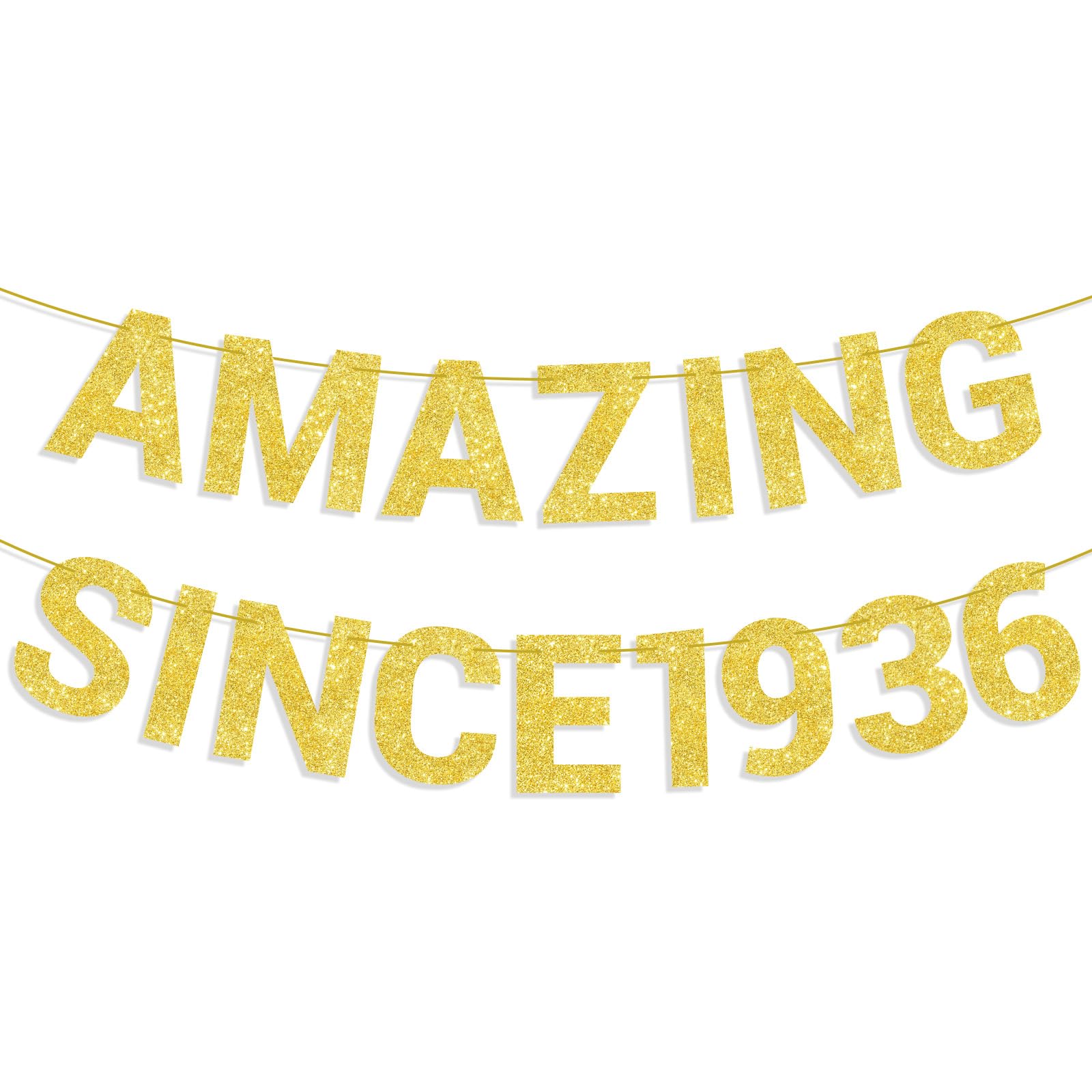 Amazing Since 1936 Banner, Gold Glitter Wedding Anniversary & Happy Birthday Party Backdrop Decoration Pre-string Hanging Banner for Women Men Milestone Celebration (90th)