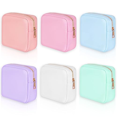 Vista 11 de Sweetude 6 bolsas de maquillaje de nailon, bolsa de viaje de nailon con cremallera, bolsa de cosméticos para mujeres, niñas, organizador de Blanco