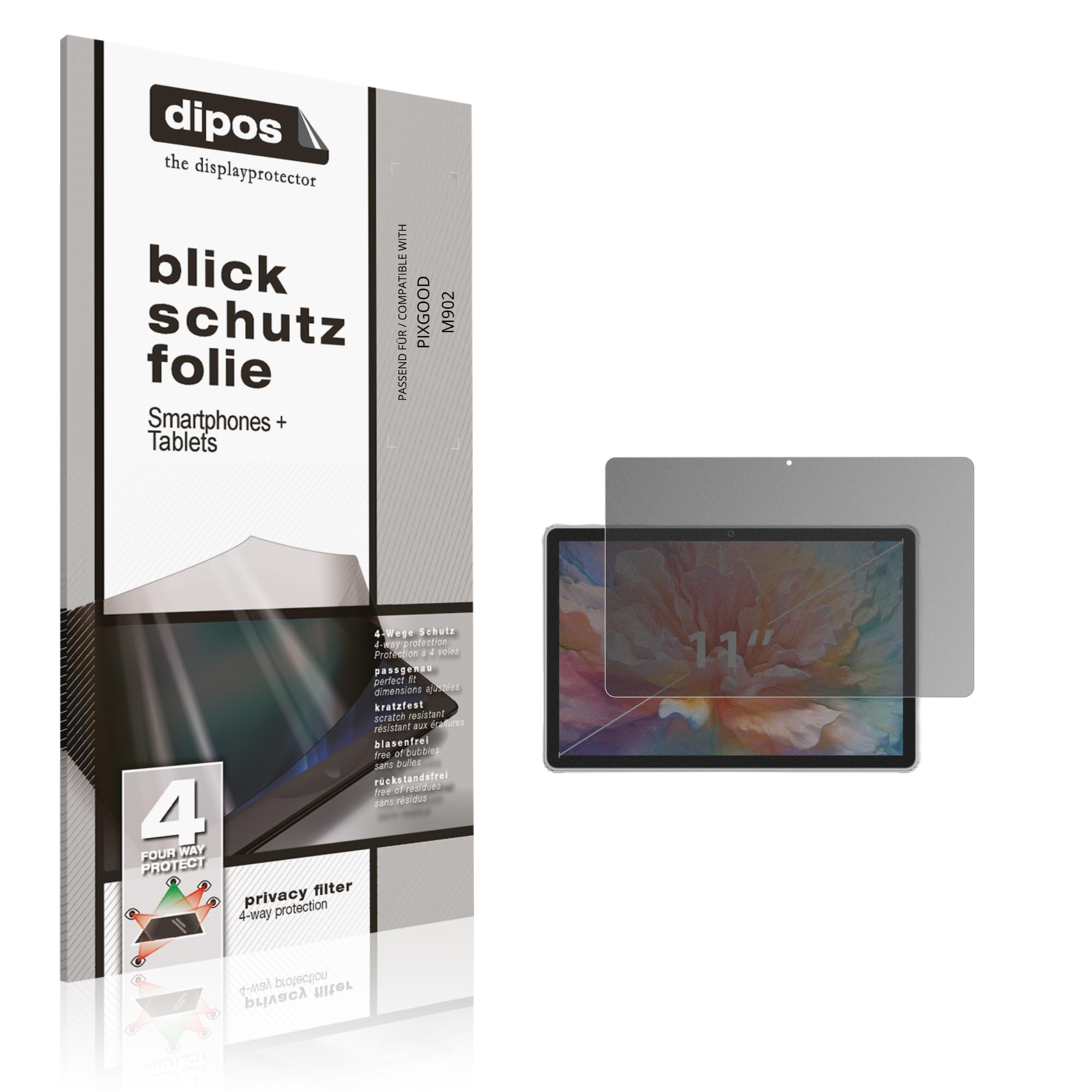 dipos Protector de Pantalla Antiespía para PIXGOOD M902 | Película protectora mate, filtro de privacidad 4 vías, ajuste perfecto, antiarañazos, sin burbujas, autoadhesivo