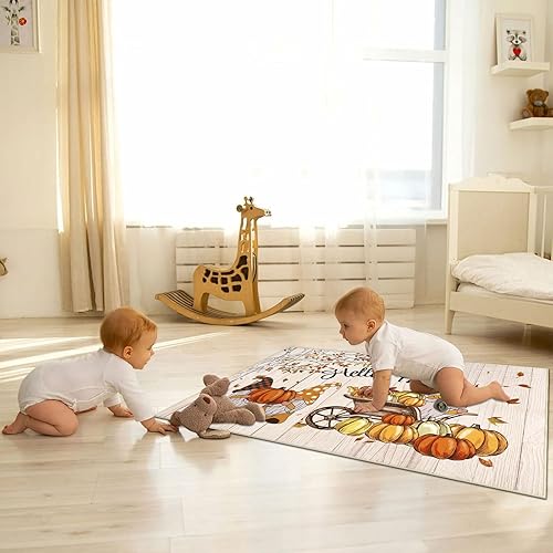 Miniatura 7 de U'Artlines Tapete para puerta delantera, diseño de gnomo de calabaza, 32 x 48 pulgadas, absorbente, resistente a la suciedad, antideslizante, de