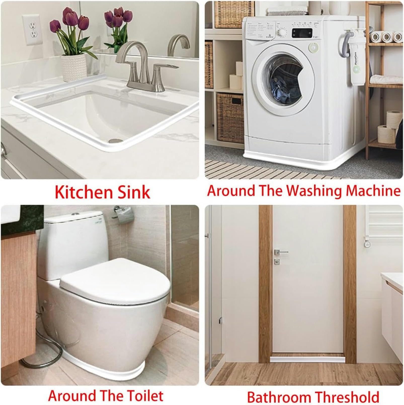 Barrera Autoadhesiva de Ducha y Bañeras sin Mamparas | Lamina de Goma de Silicona Vierteaguas Flexible, Umbral de Agua y Protector de Muebles de Baño