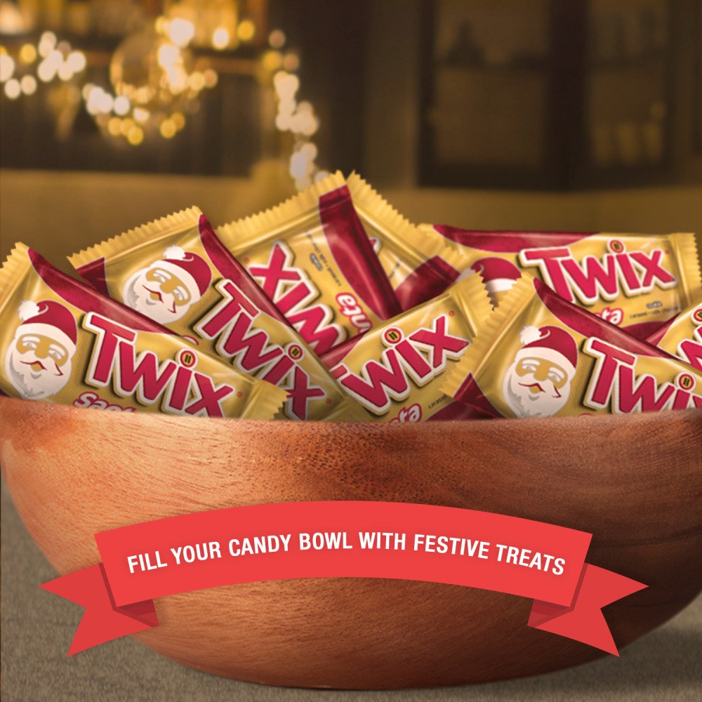 TWIX Christmas Candy Santa, Singles Size Chocolate Cookie Bars, Great for Stocking Stuffers, 1.06 oz. 24 Count
