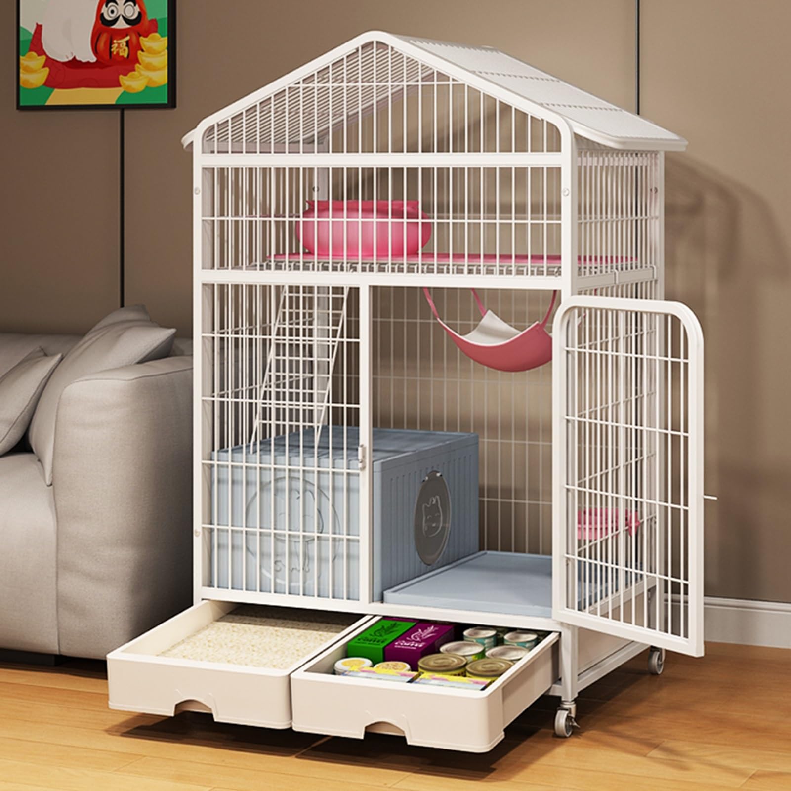 Cage pour chat intérieur et extérieur, parc spacieux blanc pour plusieurs chats