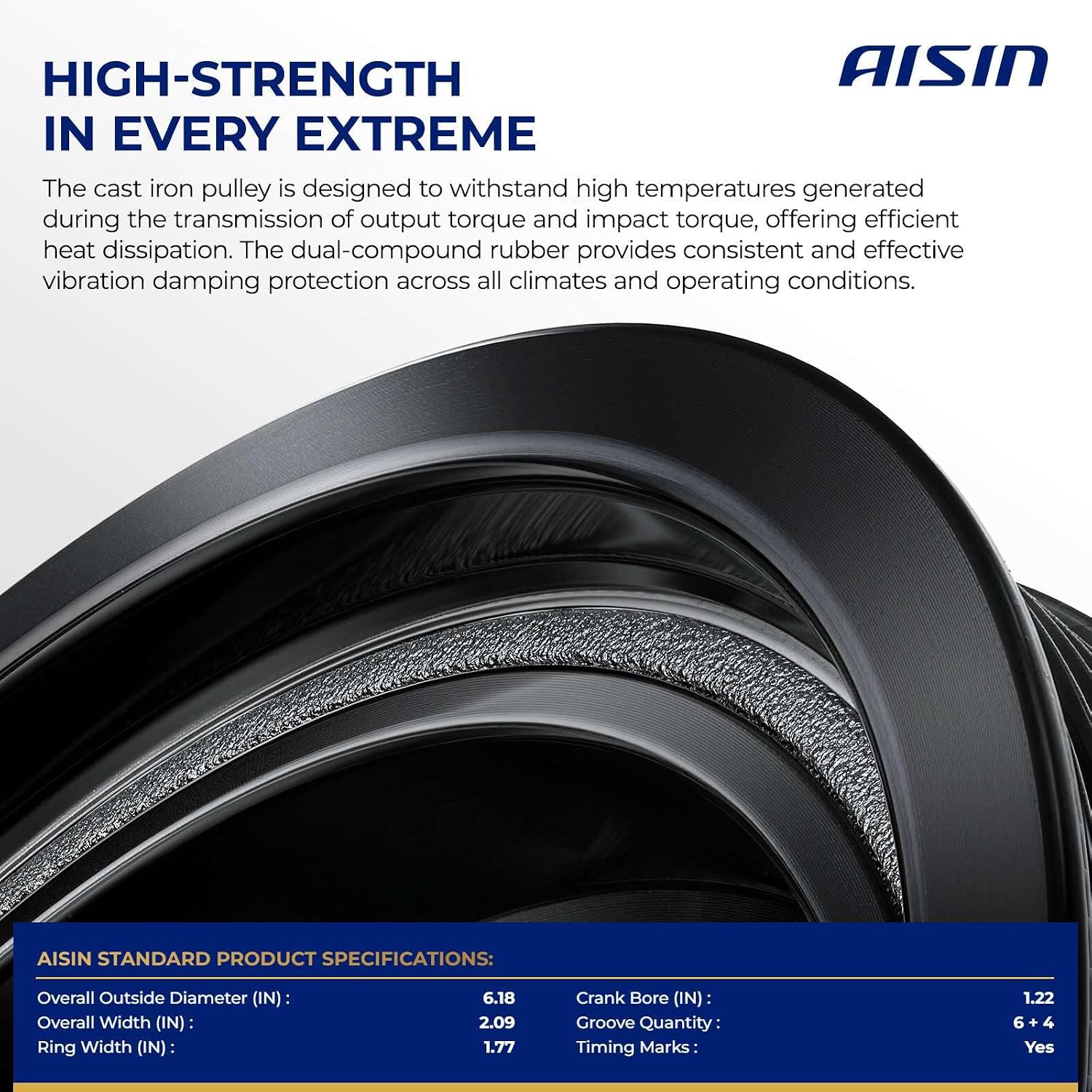 AISIN AFTERMARKET PDAT-00160 Harmonic Balancer - Compatible with Toyota Camry 1994-2006, Highlander 2001-2010, Sienna 1998-2006, Lexus RX300 1999-2003, RX330 2004-2006, RX400h 2006-2008 - V6 3.0L 3.3L