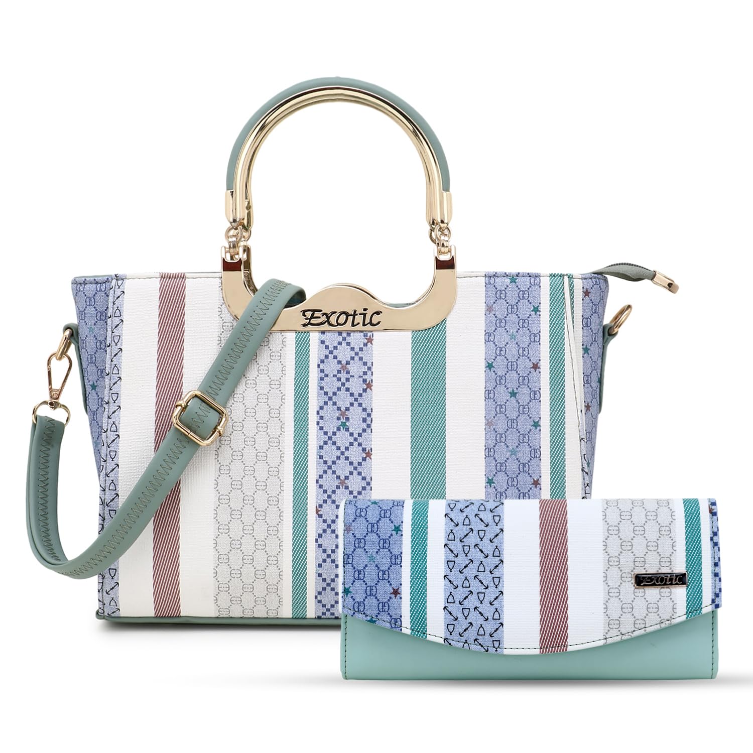 EXOTIC Women Stripe Printed Combo Handbag (Green) (B09FFF1MJ4) Amazon Price History, Amazon Price Tracker