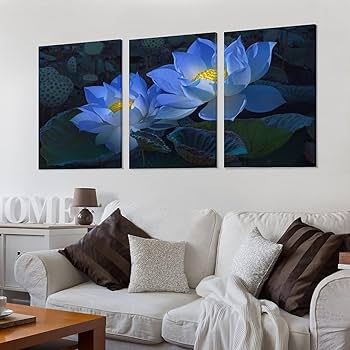 Amazon.co.jp: 絵画 二つの青い蓮の花インテリア 絵画 リアルな