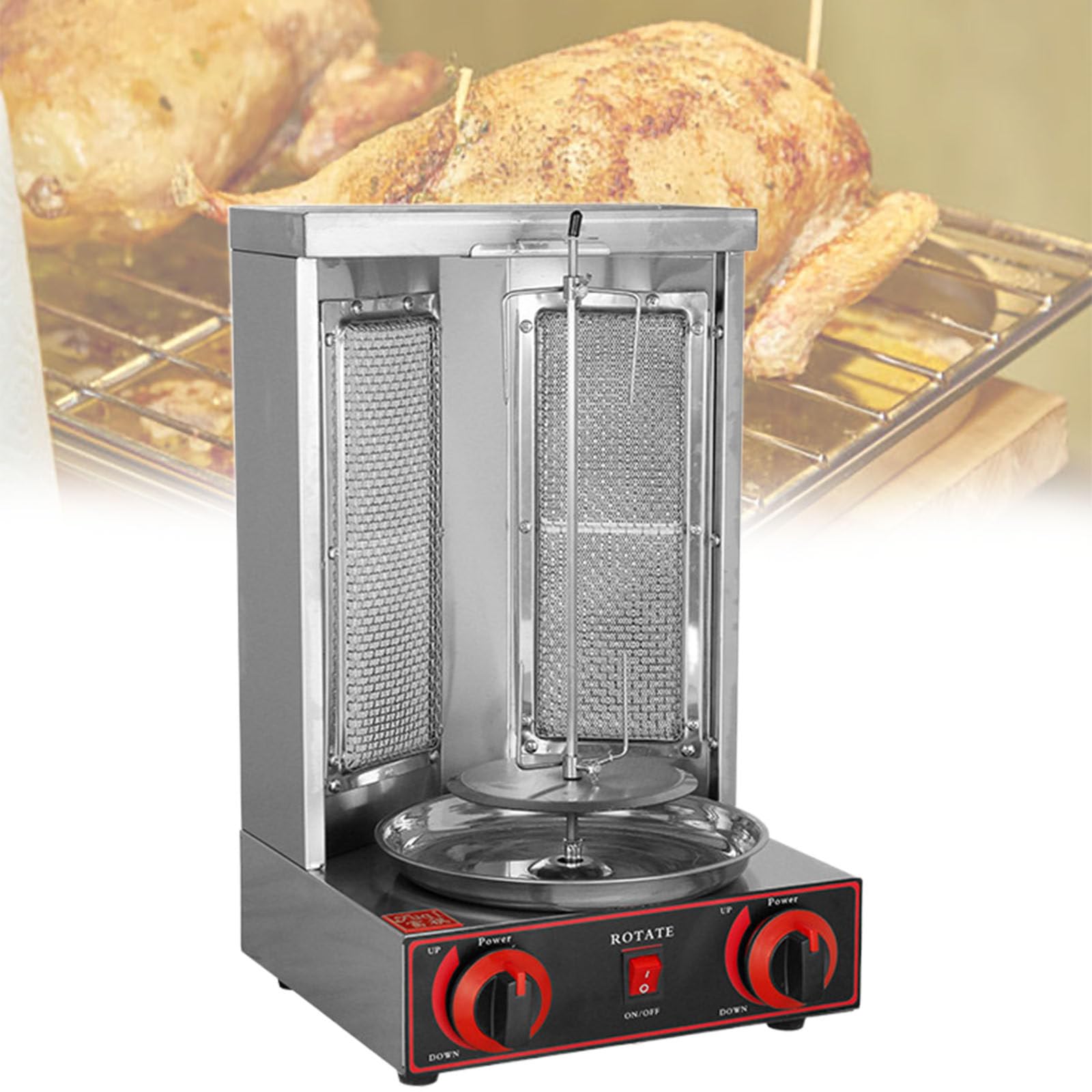 Máquina de Kebab Doner Kebab de GLP, Máquina de Parrilla Giroscópica de Kebab Vertical a Gas, con 2 o 3 Quemadores, Máquina para Asar Carne, para Uso Comercial y Doméstico,Dual