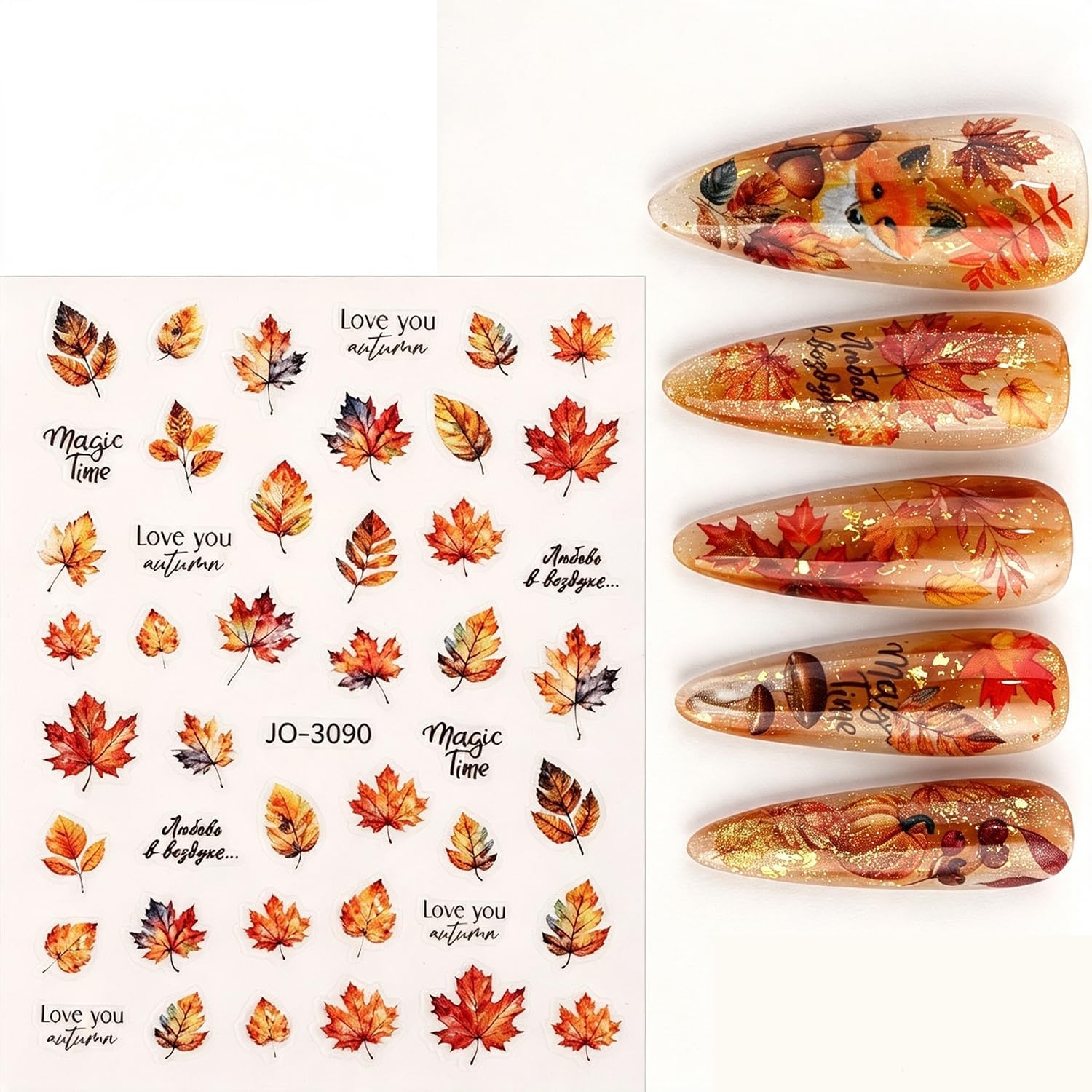 Fall Nail Stickers, Maple Leaf Nail Art Stickers, Self-Adhesive Nail Decals with Multicolor Fall Leaves for Women Thanksgiving Decor Party Daily DIY Manicure 4 Sheets image 5