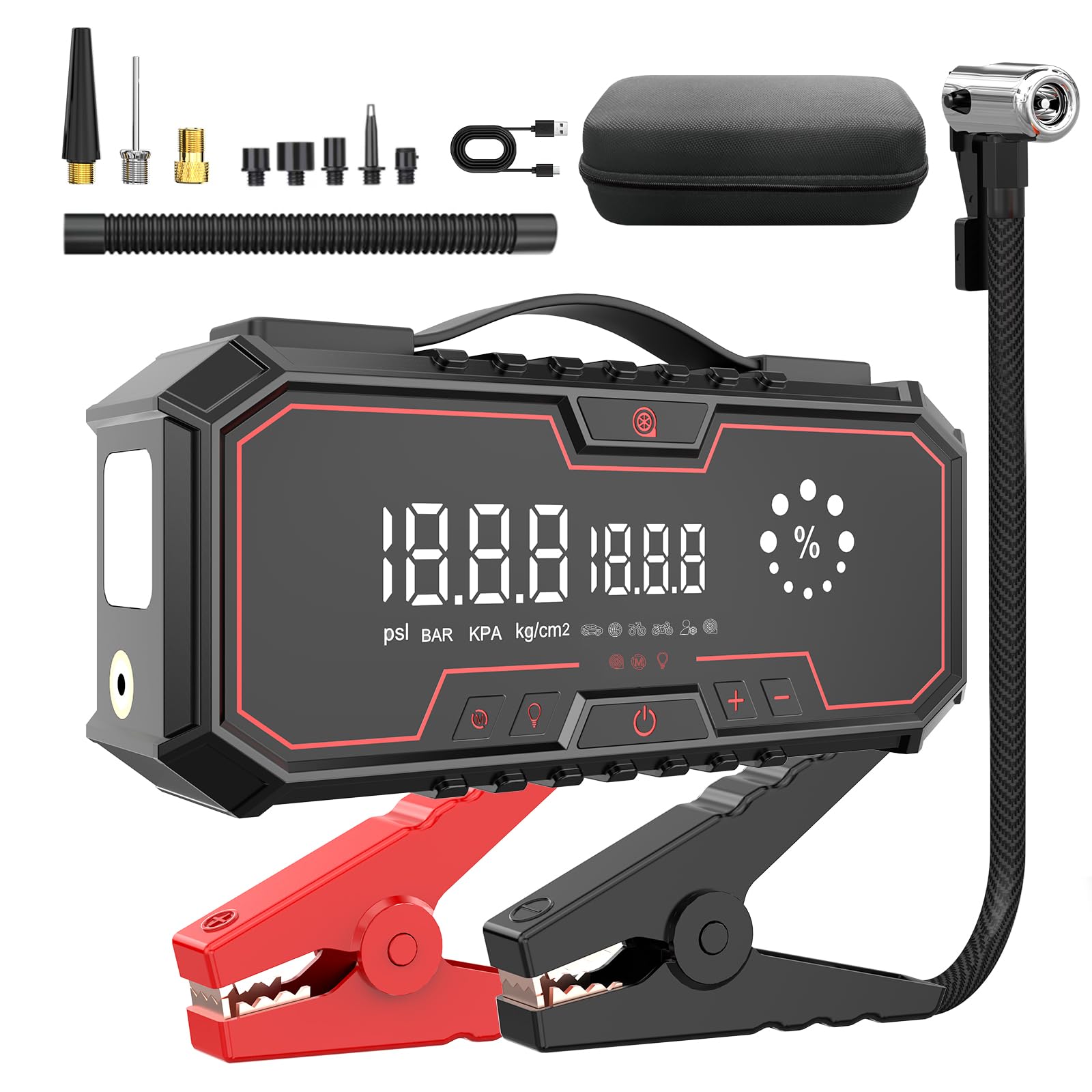 Portable Car Jump Starter with Air Compressor and 160PSI Tire Inflator, 12L Diesel Jump Starter for All Gasoline and Diesel Vehicles, LCD Display, 12V Battery Charger, Auto Accessory