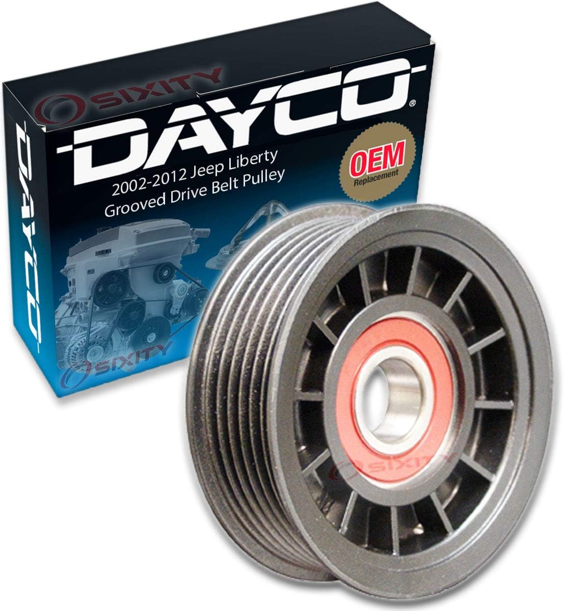 Dayco Grooved Pulley Drive Belt Tensioner Pulley compatible with Jeep Liberty 3.7L V6 2002-2012