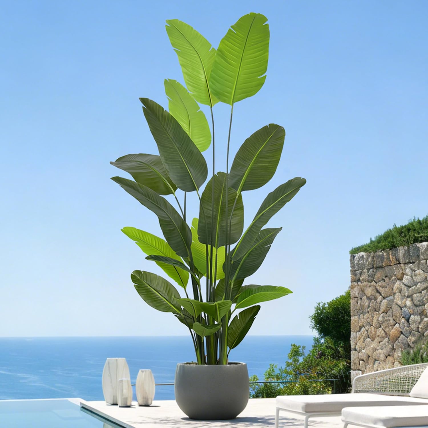 Bird of Paradise Plant Artificial 8ft - Tall Faux Plants Indoor with Realistic Trunks and 24 Vivid Leaves, 96 Inch Fake Tropical Floor Plants in Pot for Home Living Room Bedroom Office Indoor Decor