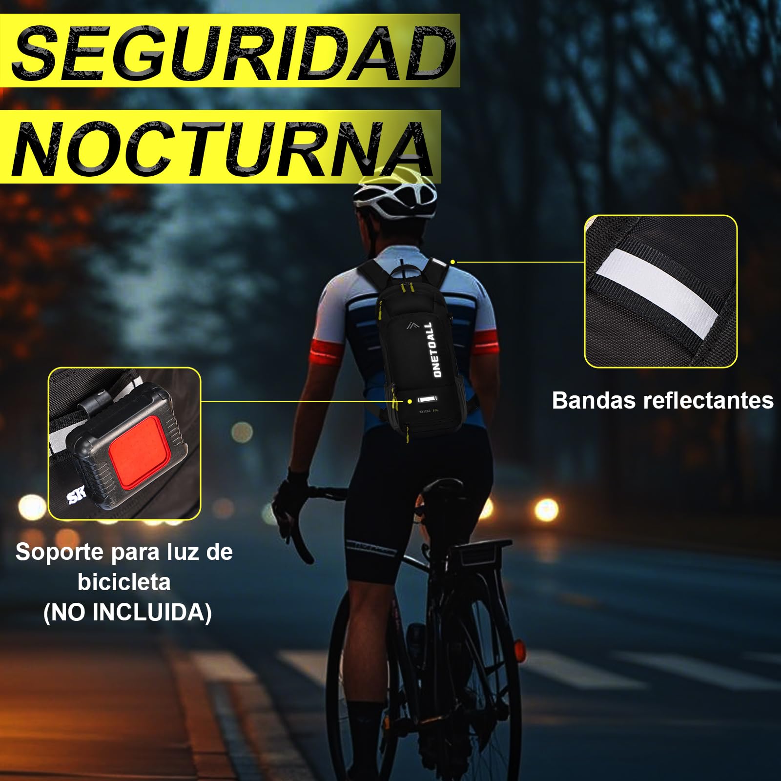 LOCAL LION Mochila Ciclismo 10 Litros, Mochila MTB de Hidratación, Mochila Bicicleta Montaña Pequeña Ligera con Funda Impermeable y Funda Casco para Bici Enduro Running Esqui Ski para Hombre y Mujer