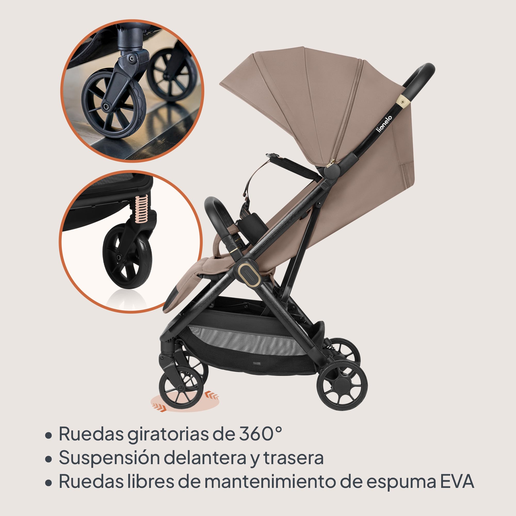 LIONELO Silla Paseo Ligera Bess hasta 22 kg de 6 m a 4 años Ruedas giratorias PU 360° Plegado con una Sola Mano, Respaldo Ajustable, Capota Impermeable Ligera 7,5 kg Cesta de la Compra | De 6 m a 4 años Ruedas Giratorias PU 360° Plegado con una Sola Mano,