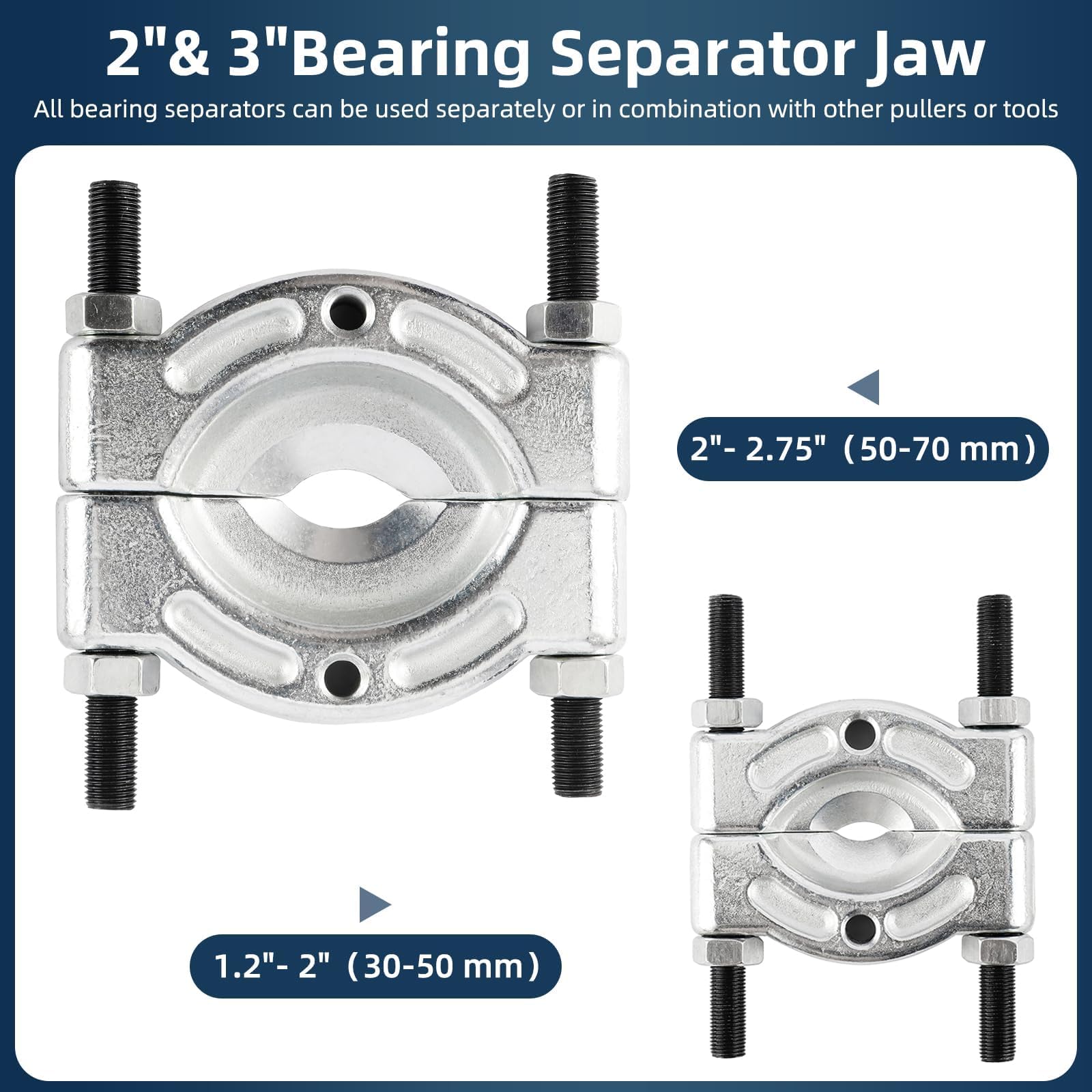 FreeTec 14-częściowy zestaw ściągaczy do łożysk i separatorów łożysk – zestaw ściągaczy z separatorem łożysk 2" (50 mm) i 3" (75 mm), 5-tonową siłą ciągnącą, Yoke, śrubami przedłużającymi – do łożysk