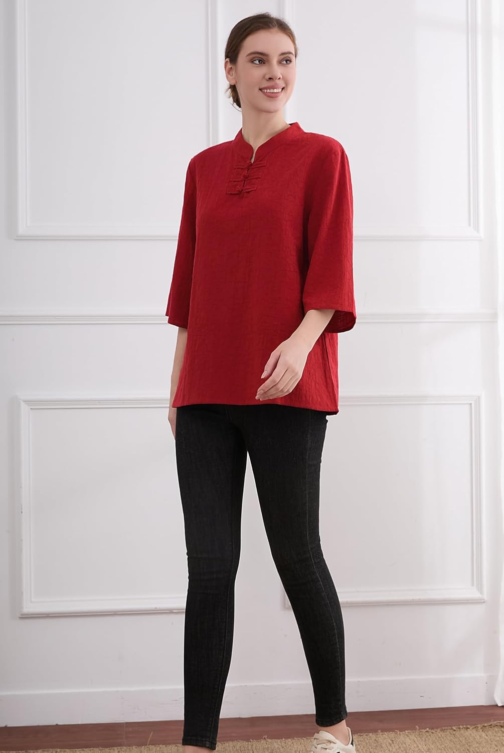 Minibee Women's 3/4 Length Sleeve Tops Cotton Linen Shirts Casual Blouse Summer Tops for Women - Image 6