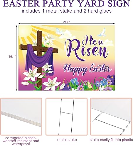 Miniatura 9 de Letrero de Pascua para patio, decoración al aire libre, con texto en inglés "Happy Easter He is Risen", letrero de pascua para jardín, patio,
