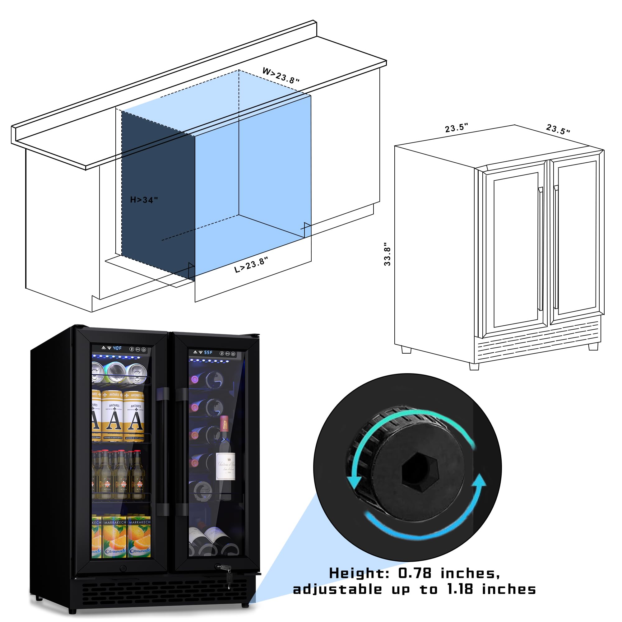Minorfun 18 Inch Glass Door Beverage Refrigerator – 160 Can Mini Fridge For Wine, Beer, Soda, Ideal For Home, Office, Or Bar, Under Counter Built-In Design (Metal Black,) on Fridge.com - View 5