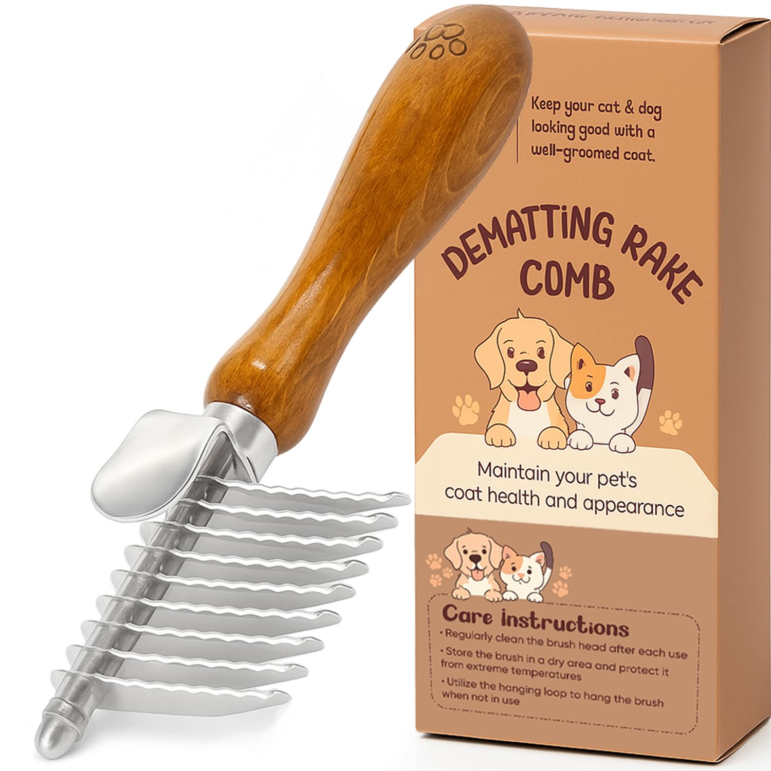 TAKAVU Dematting Fur Rake Comb Brush for Dogs & Cats - Undercoat Comb with Safety Blades for Removing Knots, Mats & Tangles - Grooming Tool for