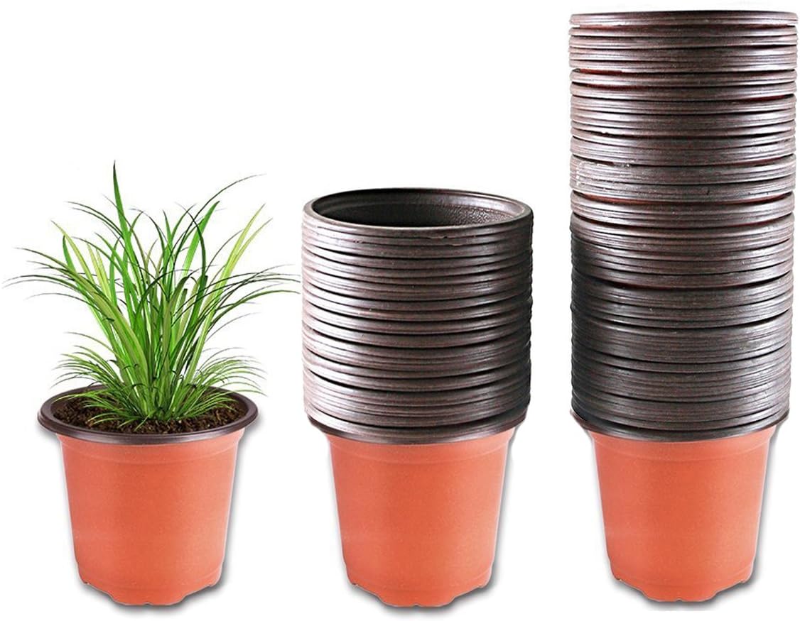 Plastic Nursery Plant Pot 100 Pack Flower Seedling Starter Pots for Little Garden Pots to Repot Succulents and Small Plants (100Pack)