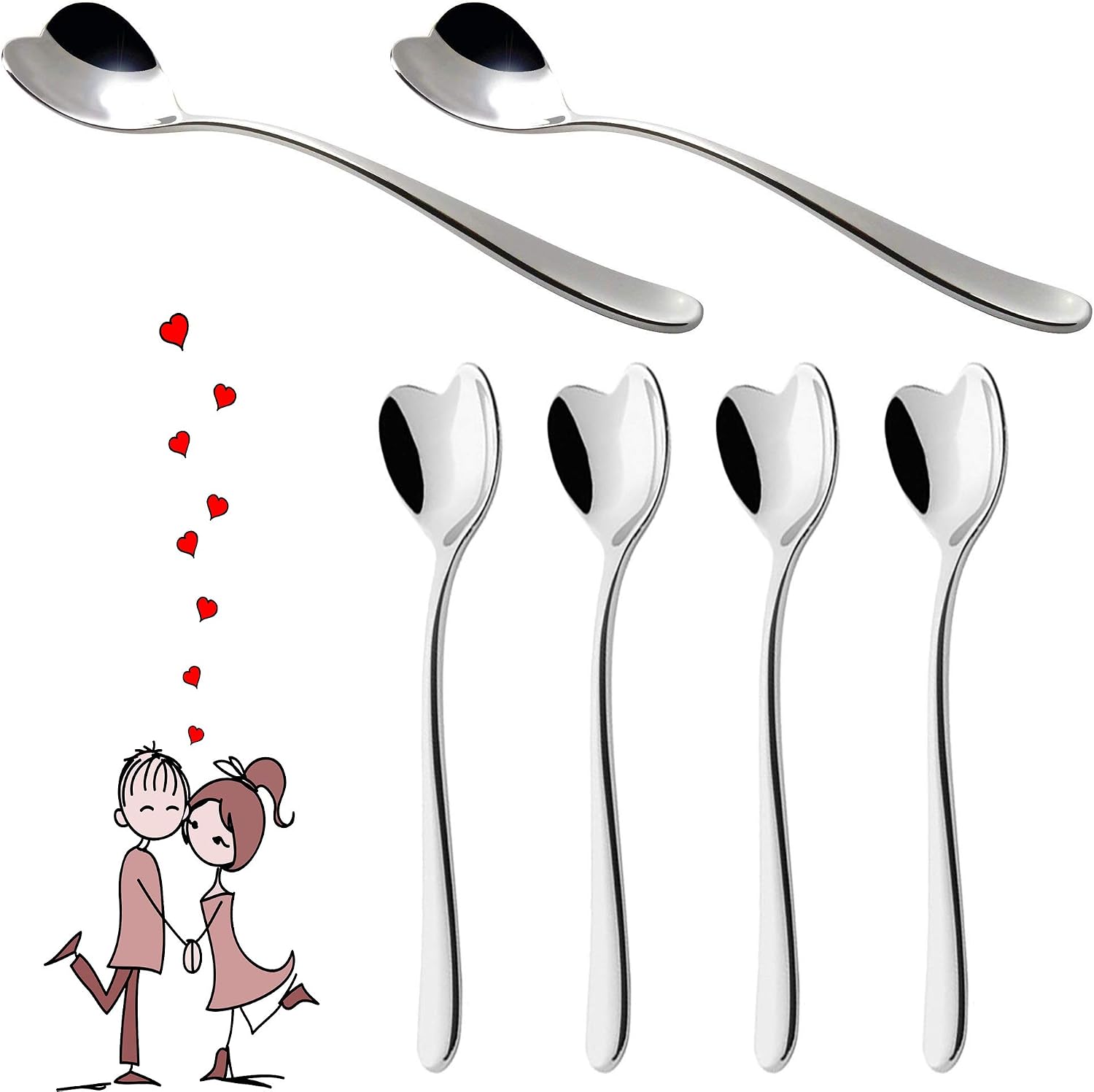Exclusive Discount 80% Offer Cute Heart Design Tea Espresso & Mini Coffee Stirring Spoons - Set of 6/4.7 Inch - Stainless Steel Small Teaspoons for Dessert - Best Gift Idea (Dessertspoon)