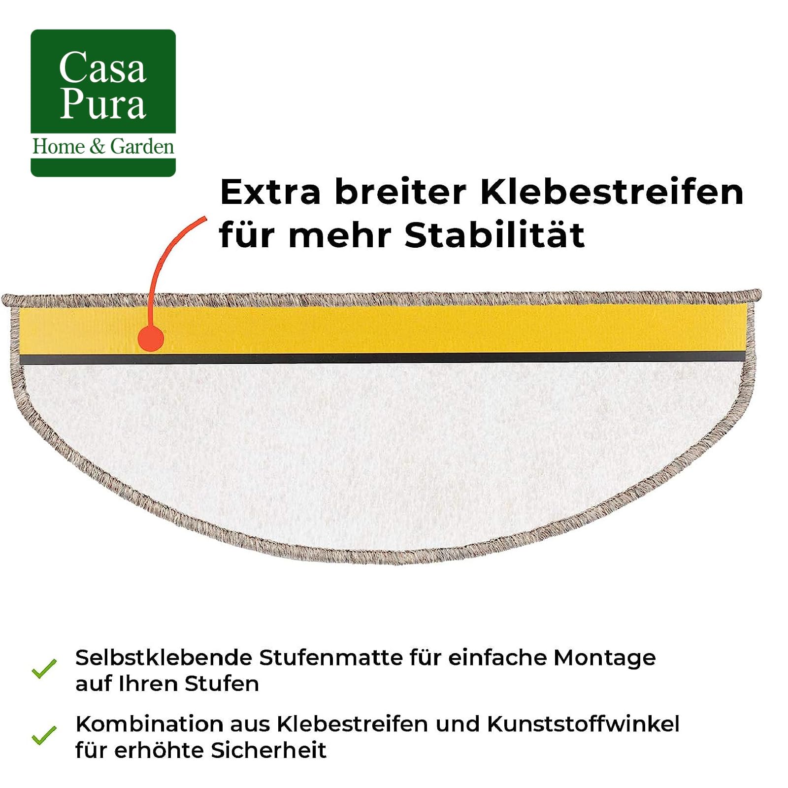 casa pura Tappeto per gradini calcuta effetto sisal - Kalkutta - in tessuto piatto, resistente protezione per scale - 65 x 23,5 cm - semicircolare - singolo gradini (Taupe)