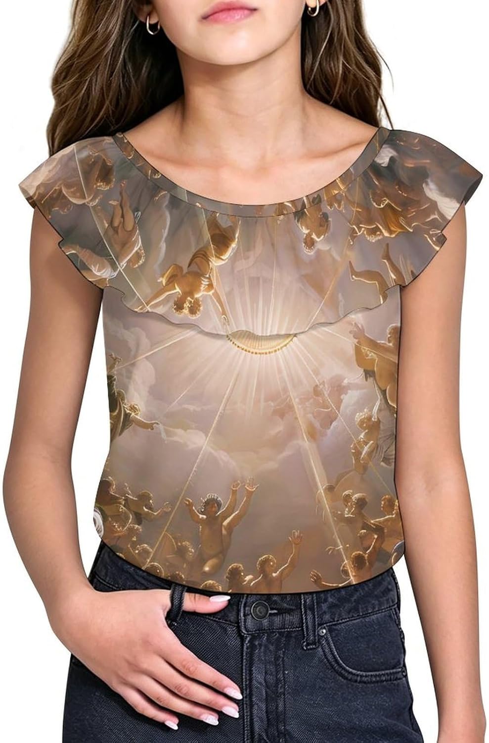 Gods Greek Mythology Girls T-Shirts Top Ruffle Short Sleeve Blouse Casual Graphic Tees