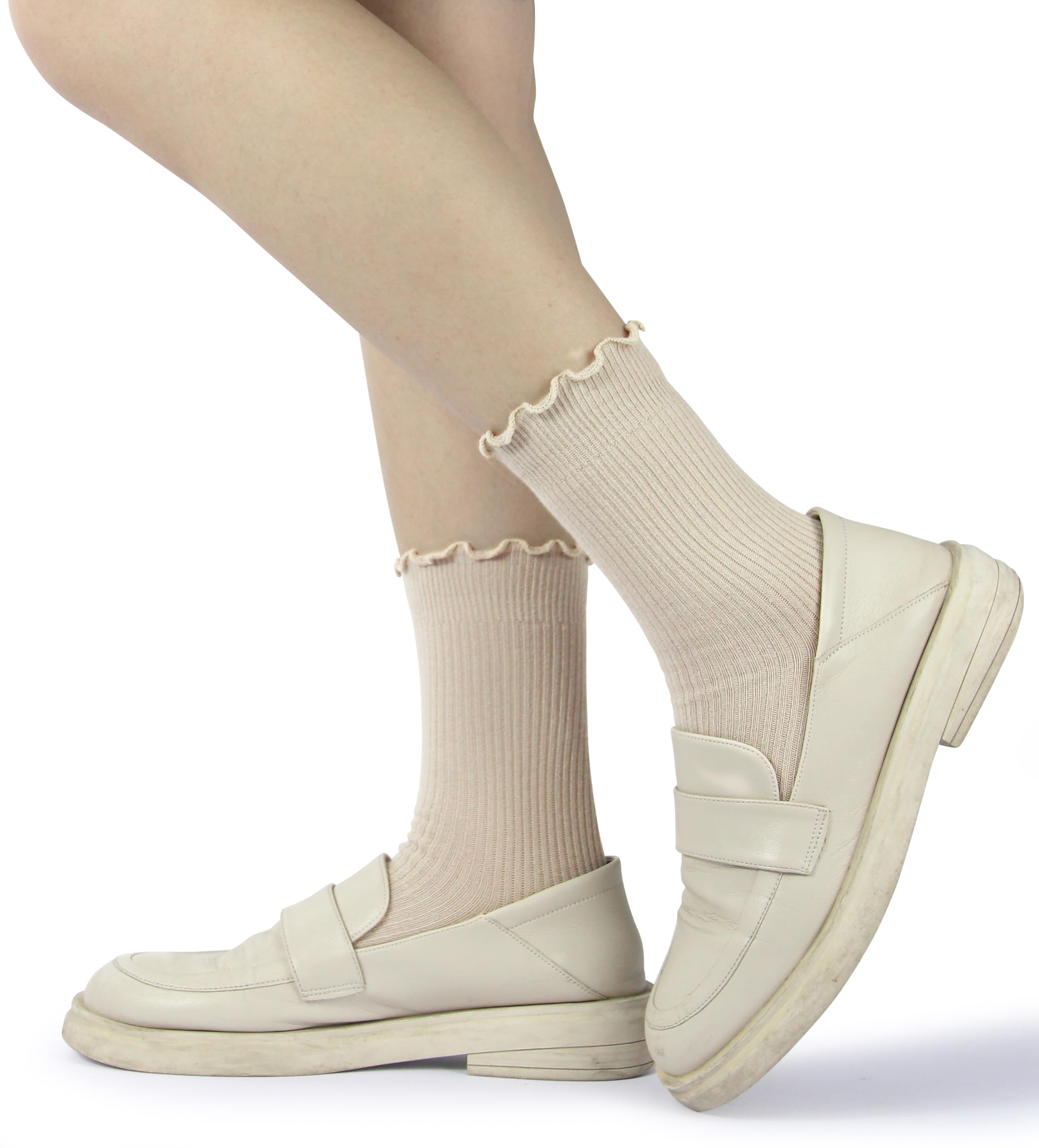 BomKinta Ruffle Socks Women - Turn-Cuff Frilly Sock - Lightweight Cotton Socks