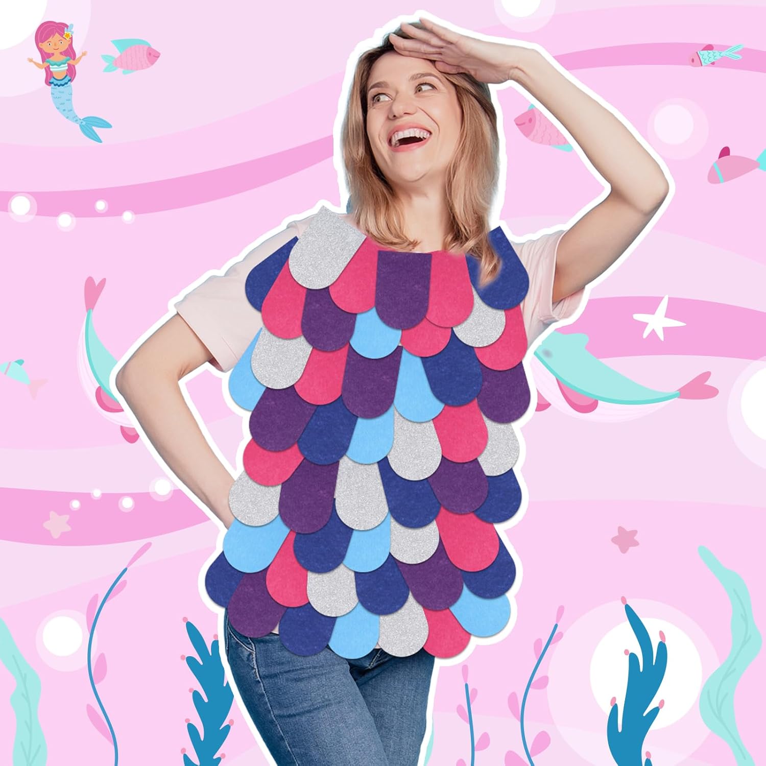 Rainbow Fish Costume Set, Rainbow Fish Pendant Earrings & 60 Pcs Mermaid Scale Fabric, Book Story Character Costume Accessories for Teachers, Educators, Librarians - Image 5