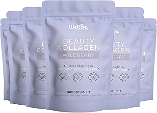 Wellbe Kollagen Pulver Wildberry - hochdosiert mit maximal bioaktivem Kollagen Hydrolysat, Biotin, Zink, Vitamin C & Hyaluron - Collagen Pulver - Kollagenpulver Peptide Made in Germany 6 x 250g