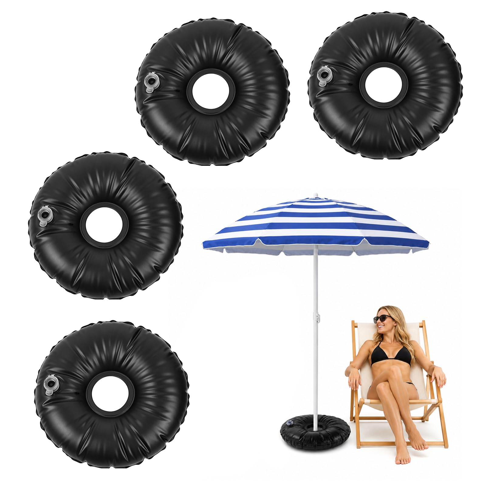 Minicoco Water Weight Bag Set of 2 Black Round Water-Filled, Weighted, Windproof Fixing Bags