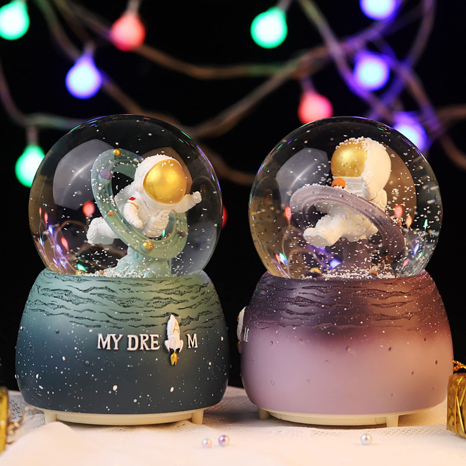 Boule à Neige Musicale Astronaute - 8,5x6x9 Cm, Lumière Colorée, Musique, Décoration Bureau Ou Cadeau Enfant - 5