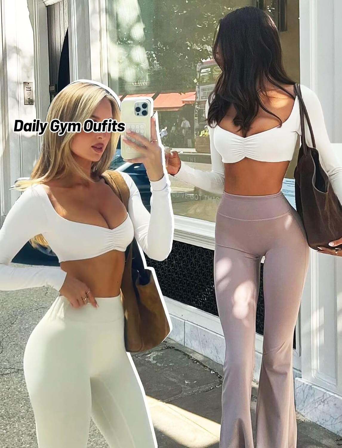 TZLDN Long Sleeve Workout Tops for Women Crop Tops with Built in Bra Padded Square Neck Yoga Athletic Gym Shirts Low Impact