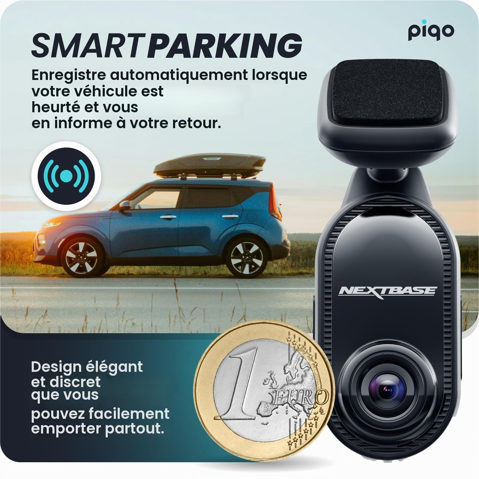 Nextbase Piqo Caméra embarquée 2K+SD 32Go | Caméra de voiture compacte QHD sans écran | Surveillance du stationnement et enregistrement en boucle