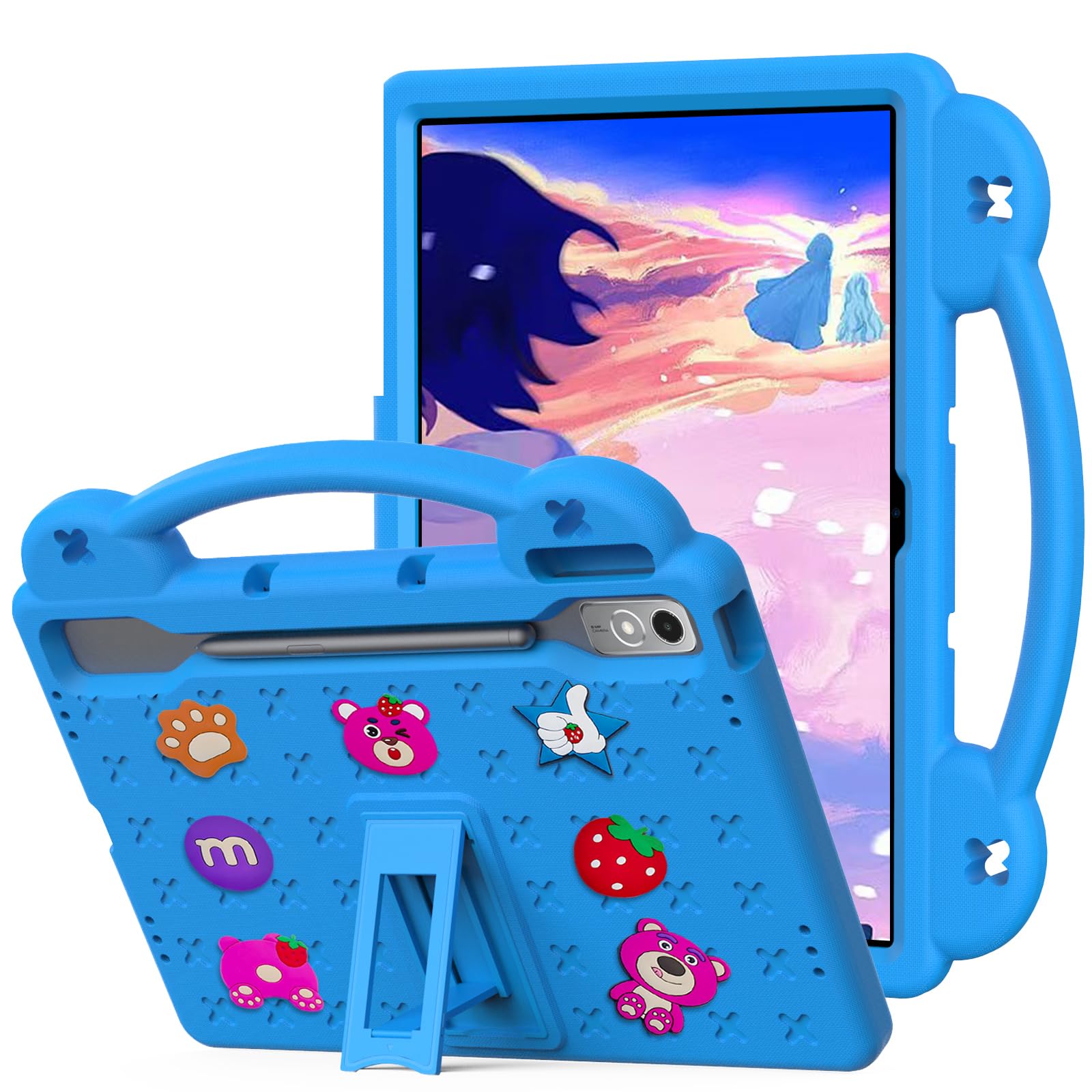 for Lenovo Tab P12 12.7 inch Case 2023 (TB370FU), Kids EVA Stand Handle Protective Cover for Lenovo P12 Tablet Case, SkyBlue