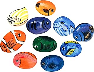 Ocean fish painted by hand on natural river rocks, Pebbles, indoor & out...